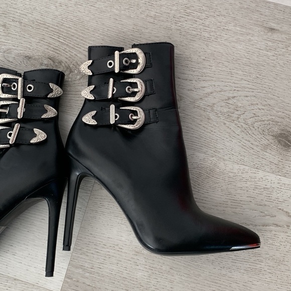 Azalea Wang Hamilton Leather buckles black Boots‎ moto size 10 high heels - Picture 3 of 16